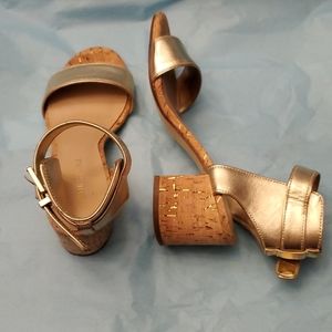 Saks 5th Ave. Cork & Gold Sandals 6m